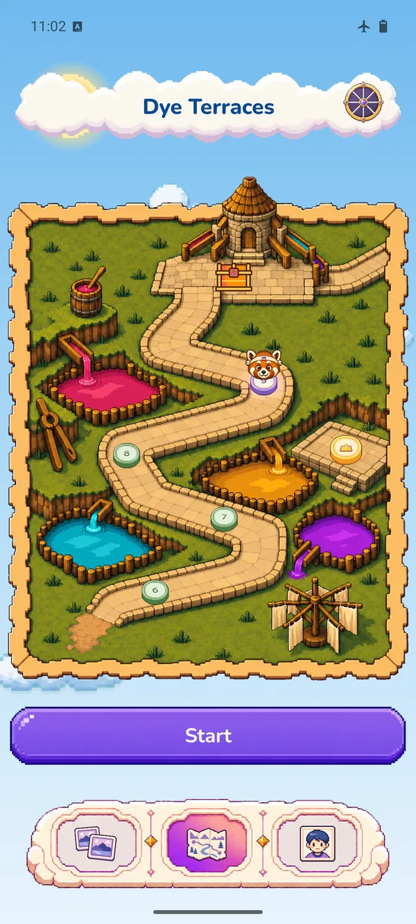 Picmori level map open on an Android phone with the airplane icon in the status bar